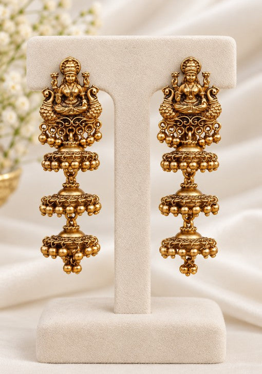 Tavisi Jewelry traditional Indian temple earrings with intricate antique-inspired design