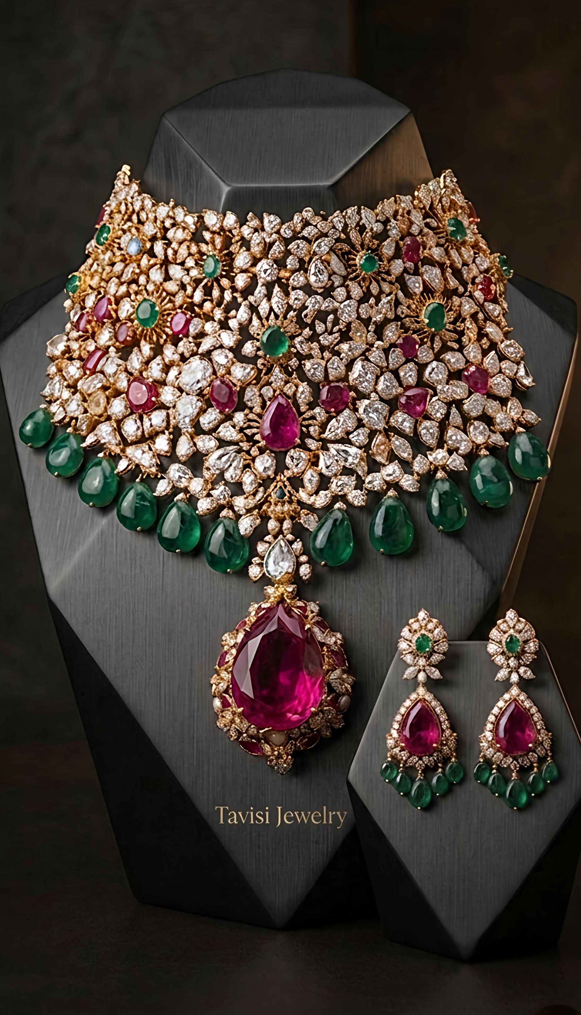 Tavisi premium AD CZ necklace set bridal jewellery collection