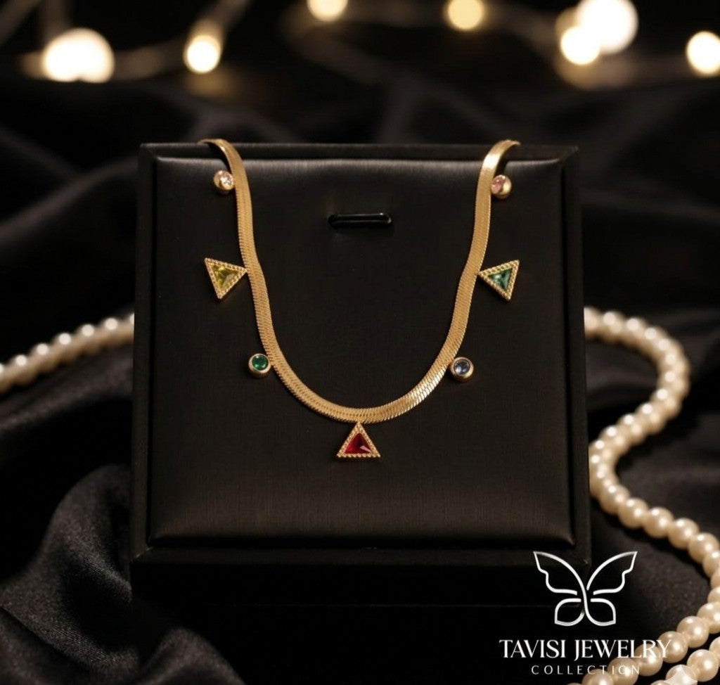triangle stone tanmaniya necklace gold
minimal gold triangle necklace
anti tarnish triangle necklace
daily wear gold necklace adjustable
trendy minimal jewellery
