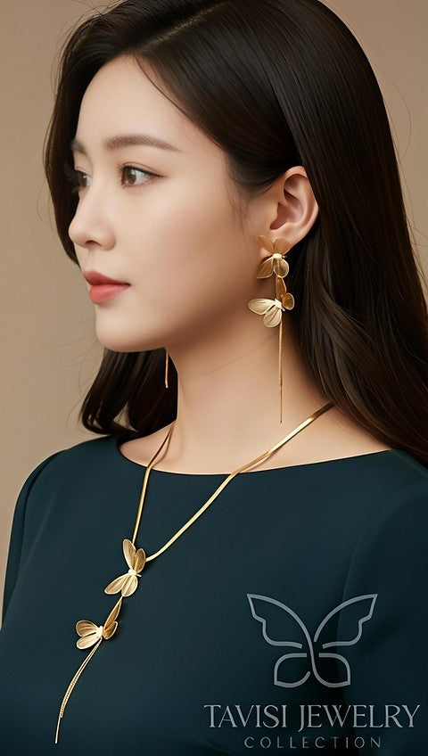 Tavisi Butterfly Pearl Necklace & Earrings Set