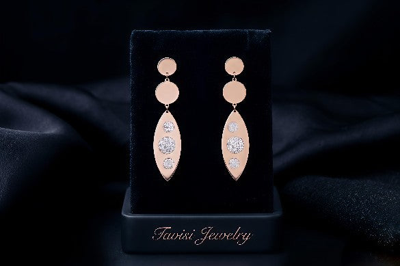 Rose Aura CZ Drop Earrings | 18K Rose Gold Anti Tarnish CZ Earrings for Women | Tavisi