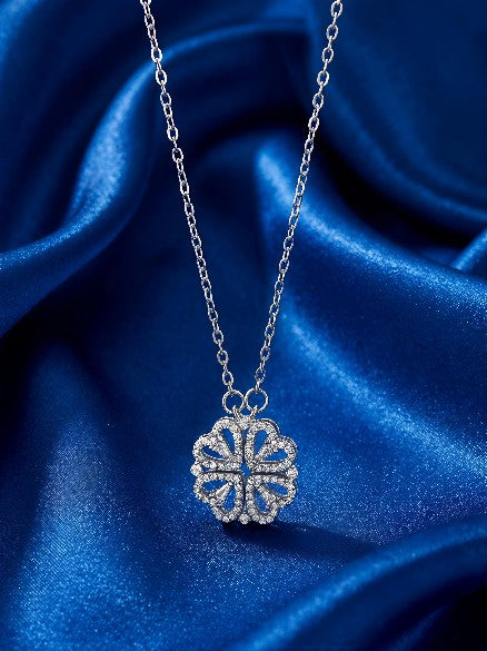 Tavisi Reversible Flower Heart CZ Pendant Necklace