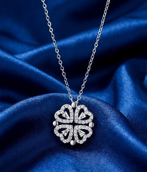 Tavisi Reversible Flower Heart CZ Pendant Necklace