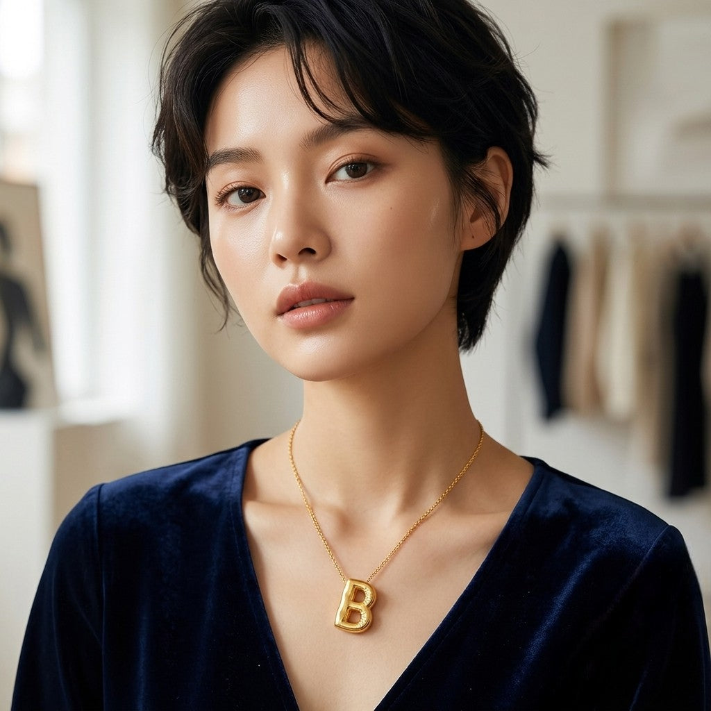 Tavisi Alphabet B Gold Pendant Necklace | Initial Letter Necklace