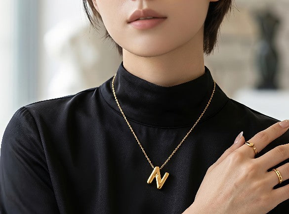 Tavisi Alphabet N Gold Pendant Necklace for Women | Anti Tarnish Stainless Steel | 22K Gold Plated Initial Letter N Necklace