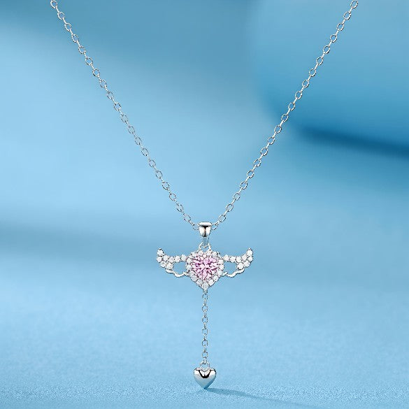Tavisi Silver Pink Heart Drop Pendant Necklace | Anti-Tarnish CZ Necklace