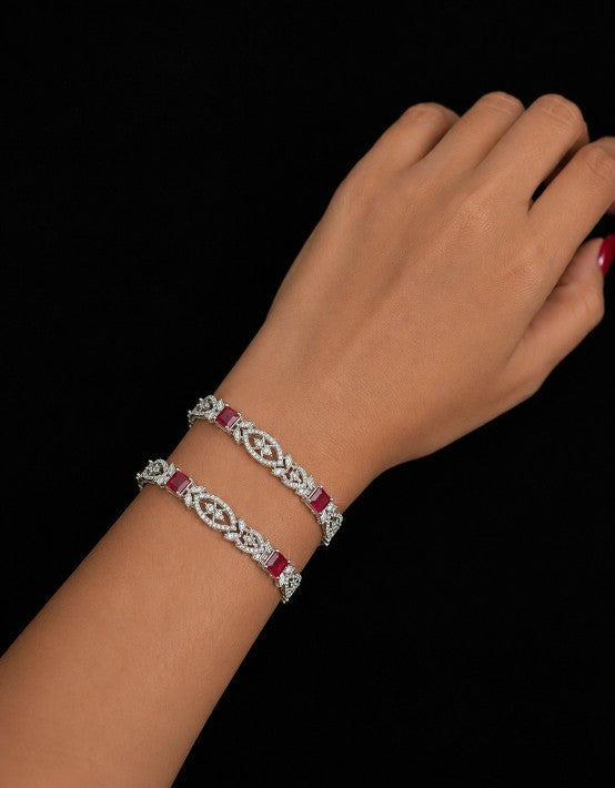 Tavisi Royal Ruby CZ Silver Polish Bangle for Women | Long Lasting
