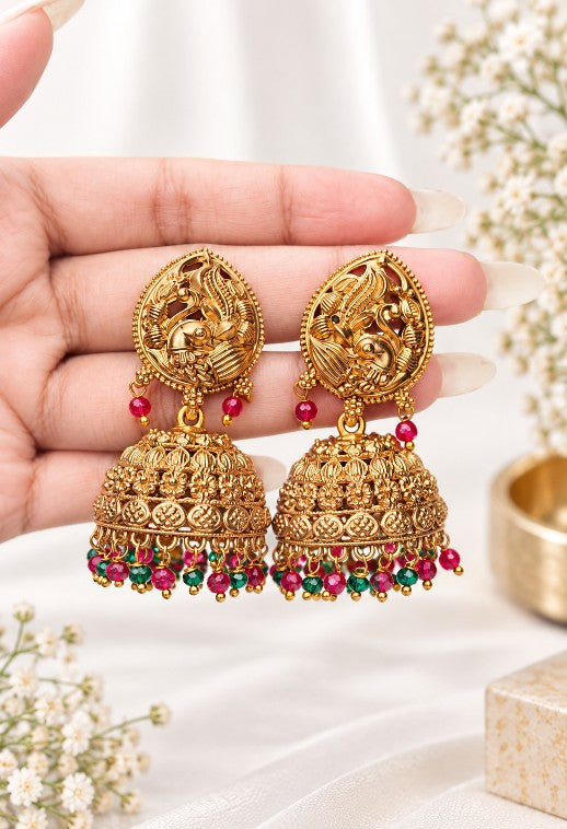 Mahalakshmi Jhumki Earrings | Traditional South Indian Temple Jewellery | Alloy Jhumka for Women