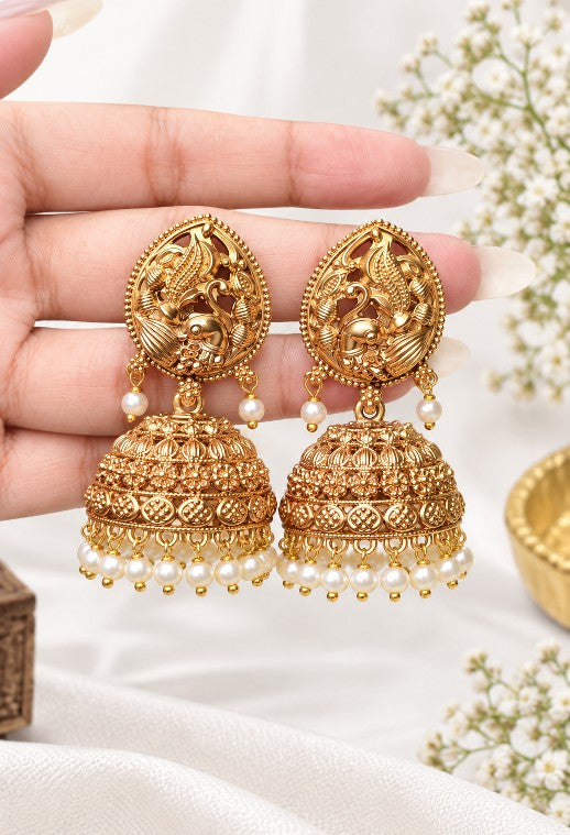 Mahalakshmi Jhumki Earrings | Traditional South Indian Temple Jewellery | Alloy Jhumka for Women