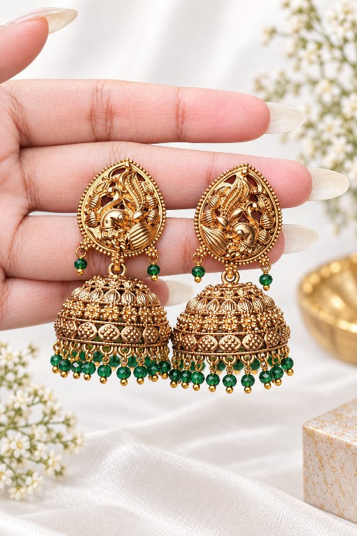 Mahalakshmi Jhumki Earrings | Traditional South Indian Temple Jewellery | Alloy Jhumka for Women