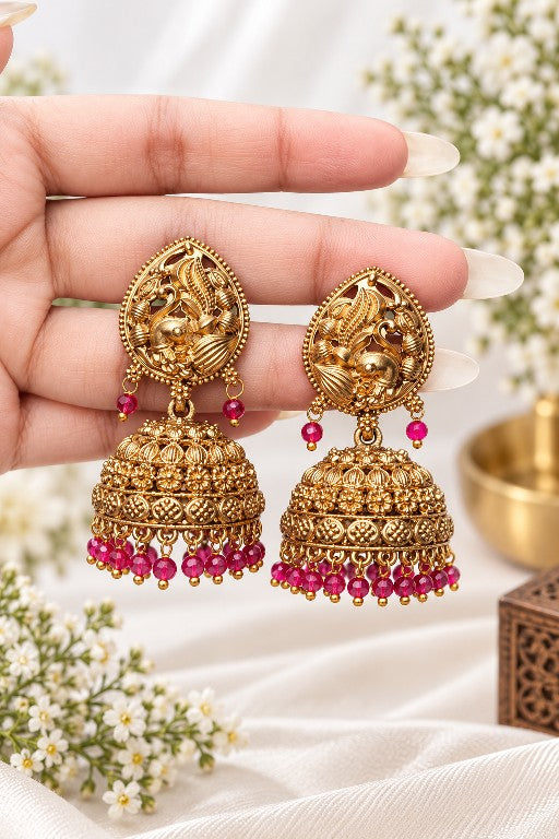 Mahalakshmi Jhumki Earrings | Traditional South Indian Temple Jewellery | Alloy Jhumka for Women
