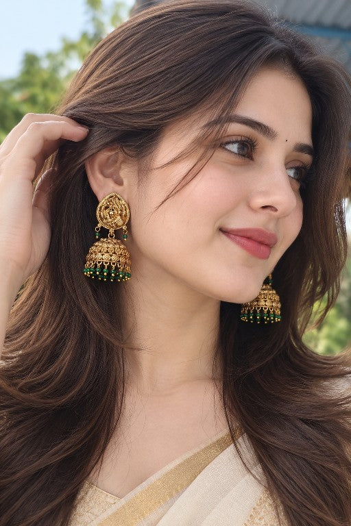 Mahalakshmi Jhumki Earrings | Traditional South Indian Temple Jewellery | Alloy Jhumka for Women