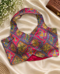 Multicolor Khadi Cotton Printed Designer Saree Blouse | Ready-to-Wear Halter Neck Blouse