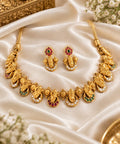 Balaji Half Shanku Chakra necklace set with high gold plating, South Indian temple jewellery design and matching earrings
