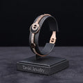 Tavisi black half moon bracelet with CZ stones in rose gold plated 316L surgical stainless steel with open lock design size 2.4

