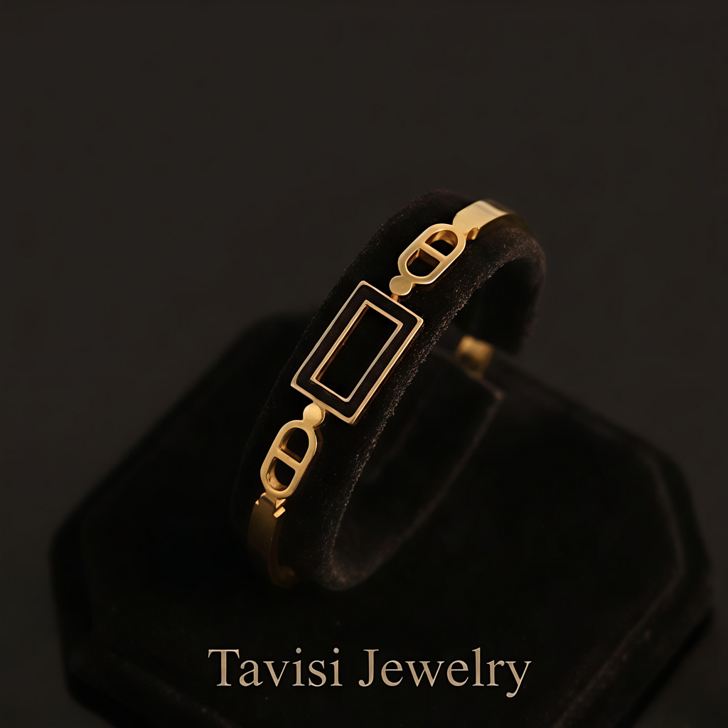 Gold Rectangle Frame Bracelet | 22K Gold Plated Surgical Stainless Steel Bracelet for Women | Tavisi