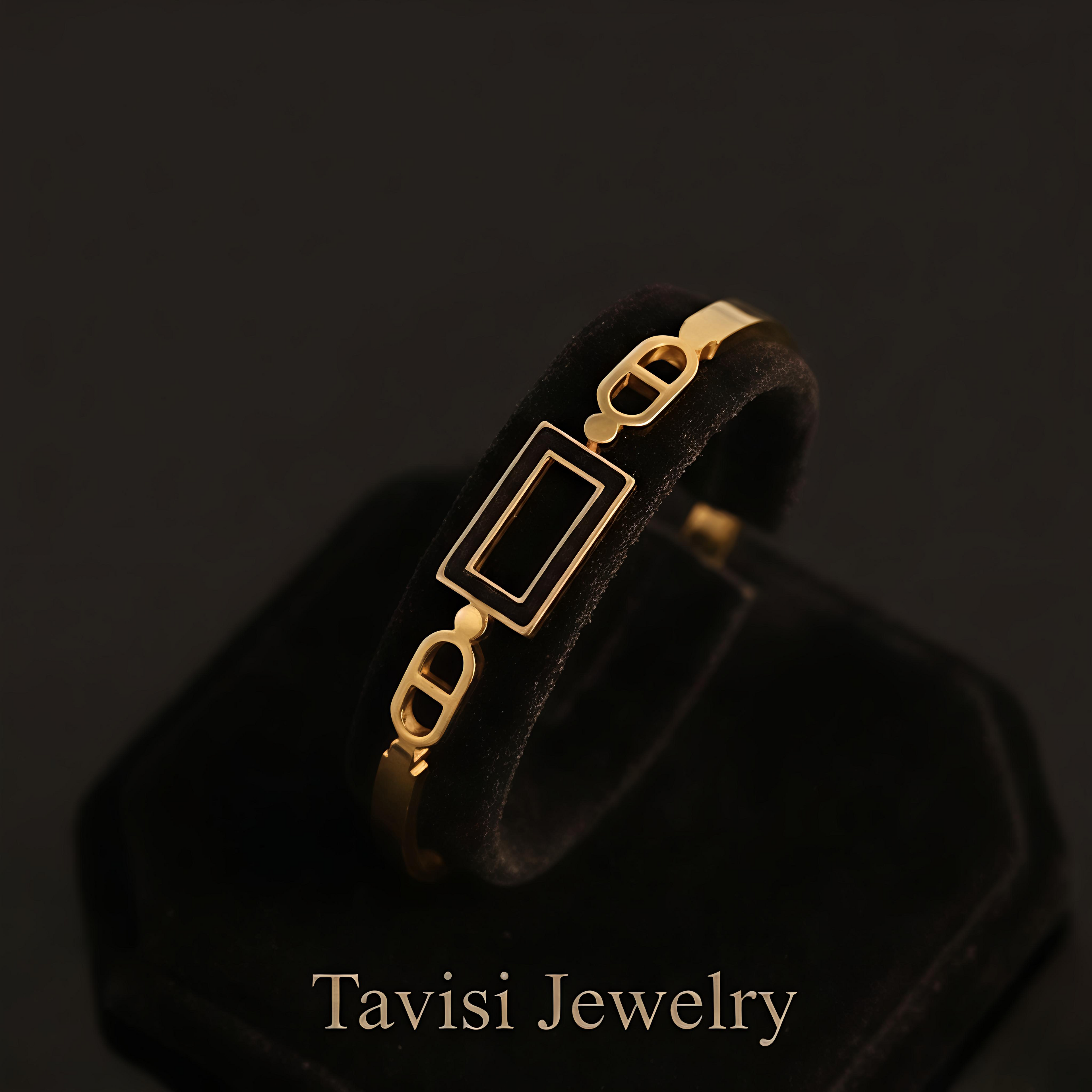 Gold Rectangle Frame Bracelet | 22K Gold Plated Surgical Stainless Steel Bracelet for Women | Tavisi