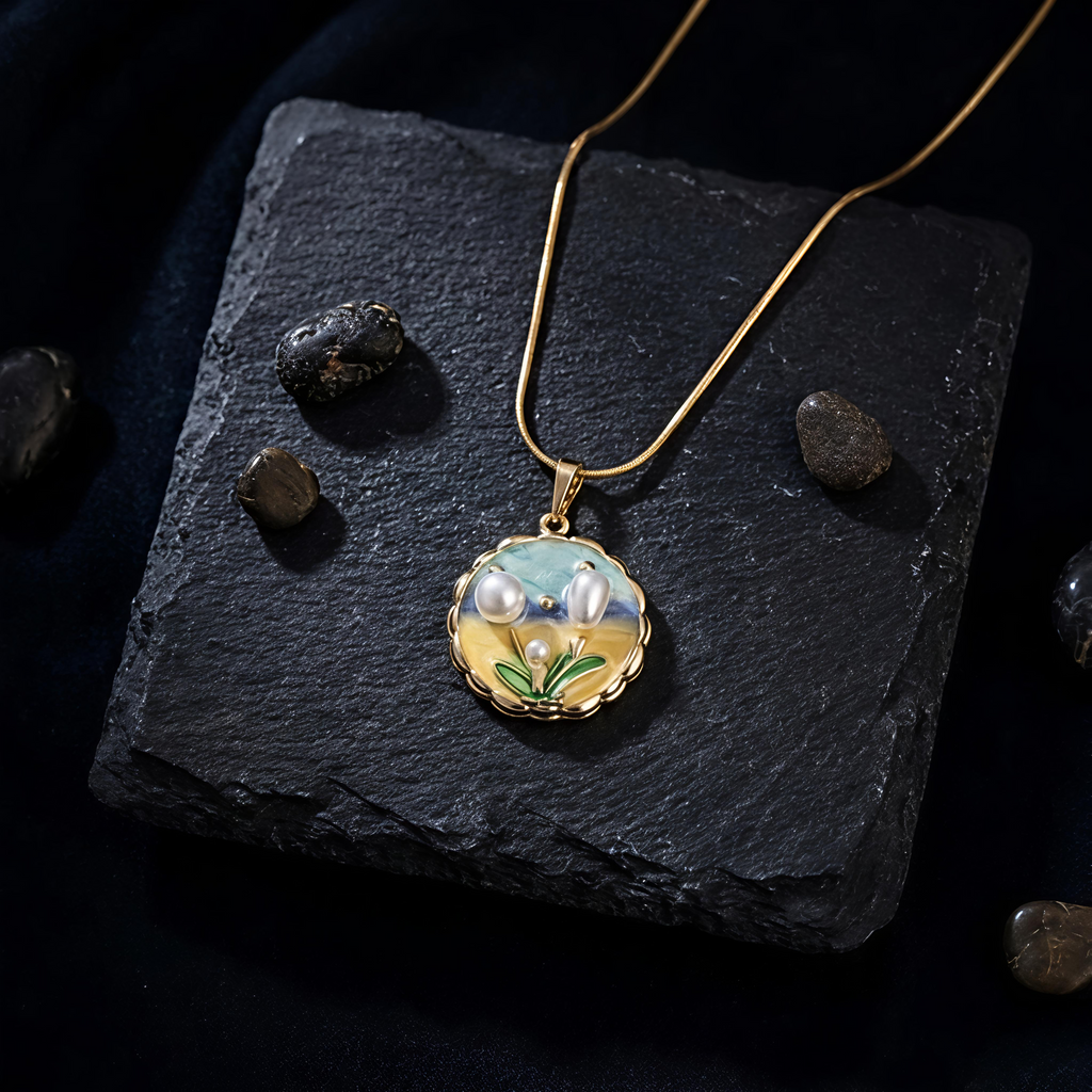 Premium Tavisi floral pearl necklace with 18K gold plating and 316L surgical stainless steel long lasting finish