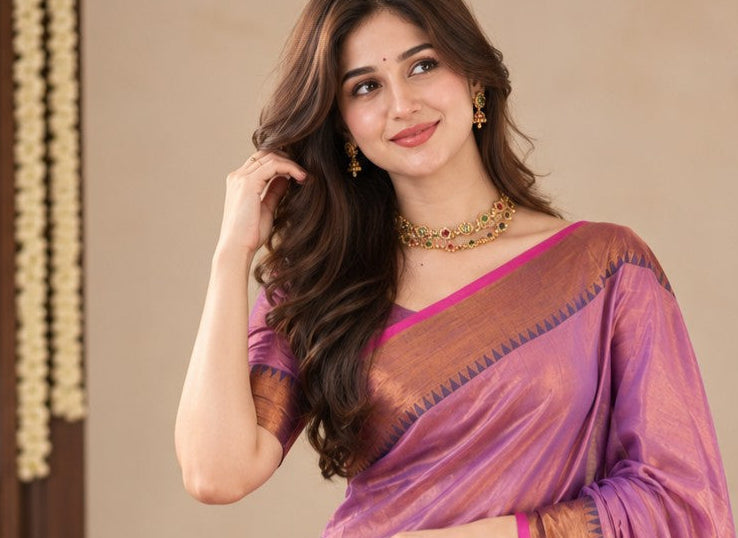 Elegant Indian saree for women with traditional woven border, perfect for weddings, festivals, parties and ethnic occasions