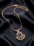 Madhavi AD stone invisible chain necklace with pink centre stone and pearl drops, elegant alloy traditional Indian jewellery for women