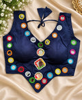 Multicolor mirror work designer blouse in rayon cotton with colourful thread embroidery and pearl mirror detailing