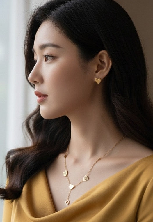 Tavisi Amora Heart Luxe necklace set for women with gold heart pendant and matching heart stud earrings