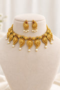 Aadhira antique high gold paisley mango necklace and earrings in premium brass