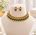 Aaradhya emerald ruby Palakka choker necklace set with pearl drops