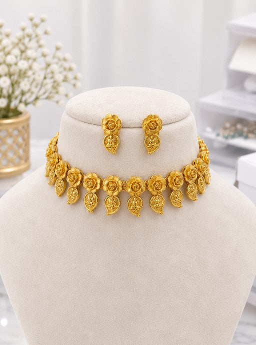 Aaradhya traditional floral coin necklace with Lakshmi-inspired motifs