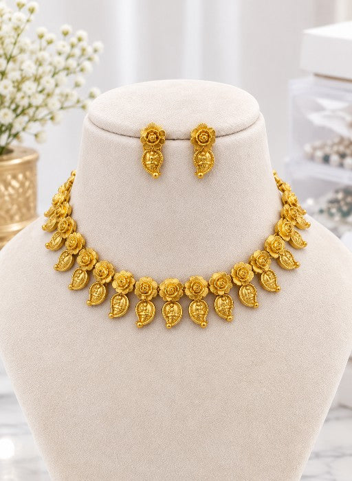 Aaradhya Lakshmi floral coin necklace set with matching earrings