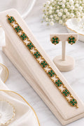 Aarini green floral AD choker necklace set with matching earrings