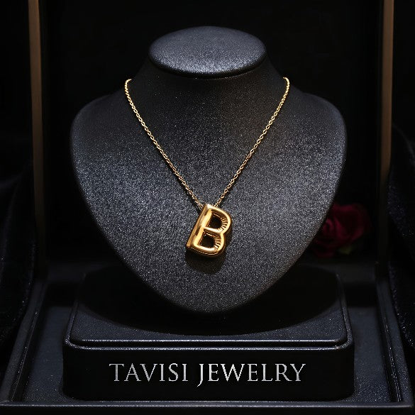 Alphabet B Gold Pendant Necklace 22K gold plated minimal design - Tavisi Jewelry Collection