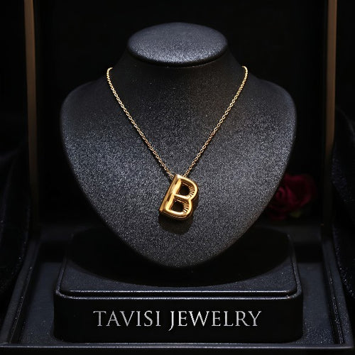 Alphabet B Gold Pendant Necklace 22K gold plated minimal design - Tavisi Jewelry Collection