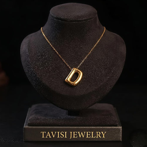 Alphabet D Gold Pendant Necklace for women – 22K gold plated initial necklace, anti-tarnish minimal jewellery by Tavisi