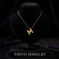 Alphabet M Gold Chain Pendant for women – 22K gold plated initial necklace, anti-tarnish minimal jewellery by Tavisi
