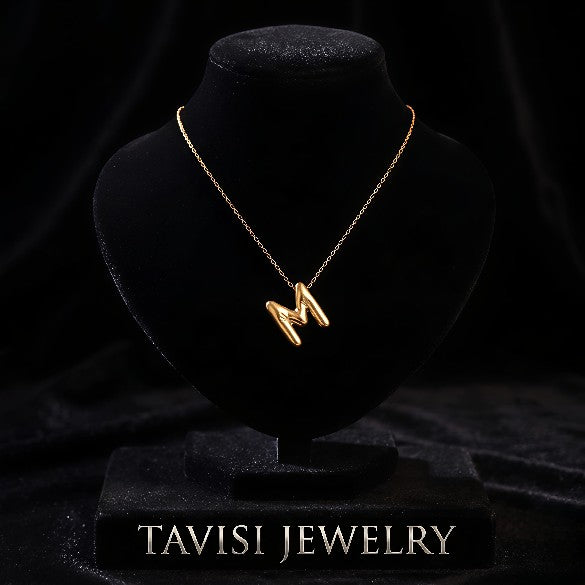Alphabet M Gold Chain Pendant for women – 22K gold plated initial necklace, anti-tarnish minimal jewellery by Tavisi