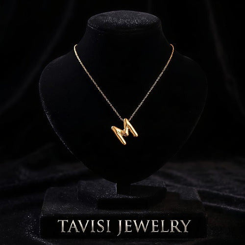 Alphabet M Gold Chain Pendant for women – 22K gold plated initial necklace, anti-tarnish minimal jewellery by Tavisi