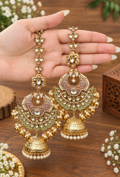 Anahita Premium Jewellery Kundan AD Stone floral jhumka earrings with pearl drops and Micro Gold Plating