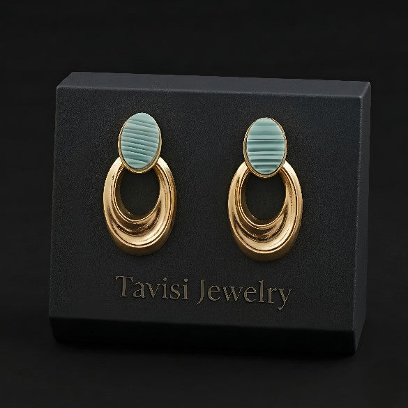 Tavisi aqua halo drop earrings with 22k gold plated surgical stainless steel finish for women