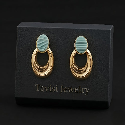 Tavisi aqua halo drop earrings with 22k gold plated surgical stainless steel finish for women