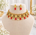 Avyukta Ruby coin layer Palakka choker necklace set with pearl drops