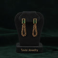 Tavisi CZ chain drop earrings with cubic zirconia stones and 22k gold plated anti tarnish stainless steel finish for women