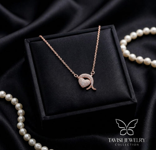 Dolphin Heart Pendant Chain in Rose Gold with CZ stones - Tavisi Jewelry Collection