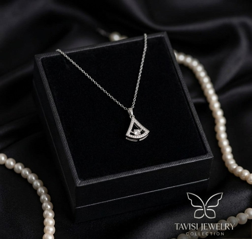 Elegant Triangle Stone Pendant Chain with CZ stones in white gift box - Tavisi Jewelry Collection