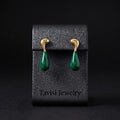 Tavisi emerald drop gold hoop earrings with 22k gold plated surgical stainless steel finish for women