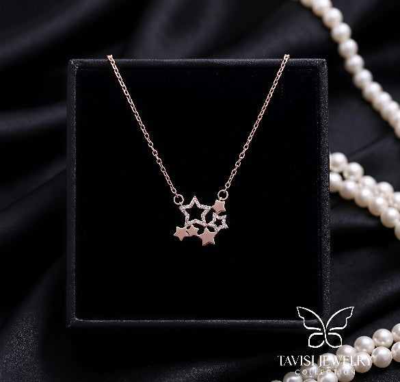Five Star Cluster Pendant Chain in Rose Gold with CZ stones - Tavisi Jewelry Collection