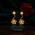 Tavisi floral pearl gold drop earrings with pearl accents and 22k gold plated anti tarnish stainless steel finish for women