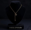 Gold Black Flower Pendant Necklace worn by model - Tavisi Jewelry Collection