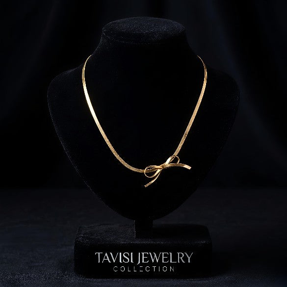 Gold Bow Chain Necklace 316L Surgical Stainless Steel 22K gold plated - Tavisi Jewelry Collection