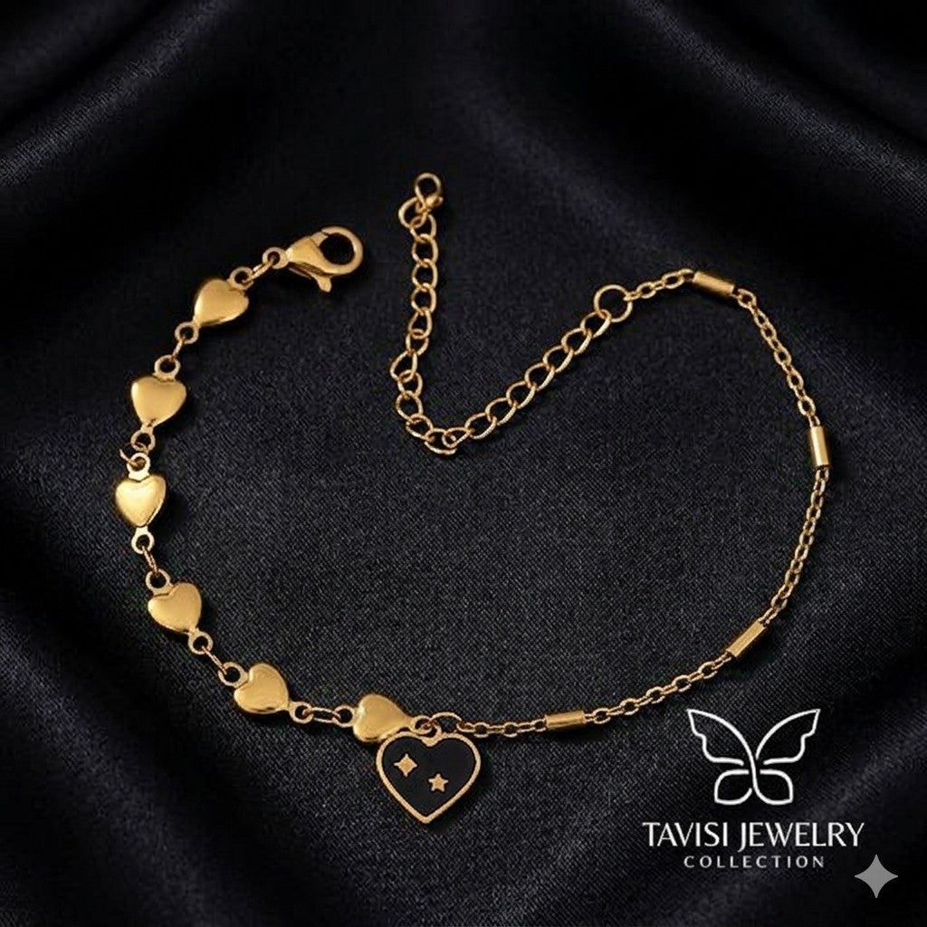 Gold Heart Charm Anklet with star centerpiece – elegant women anklet by Tavisi